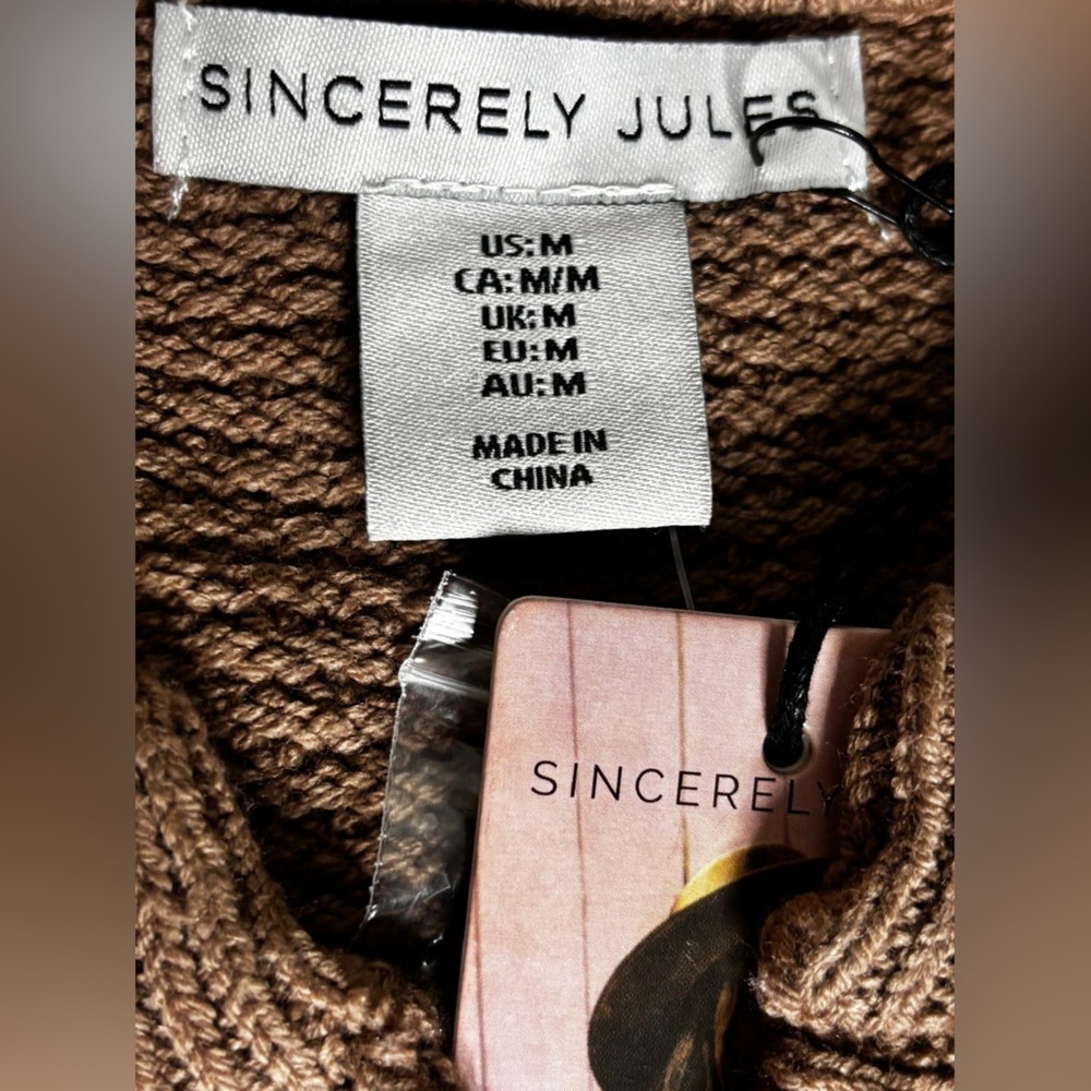 Sincerely Jules Waffle Knit Henley Sweater Beige Cozy Size M NWT - Picture 6 of 9